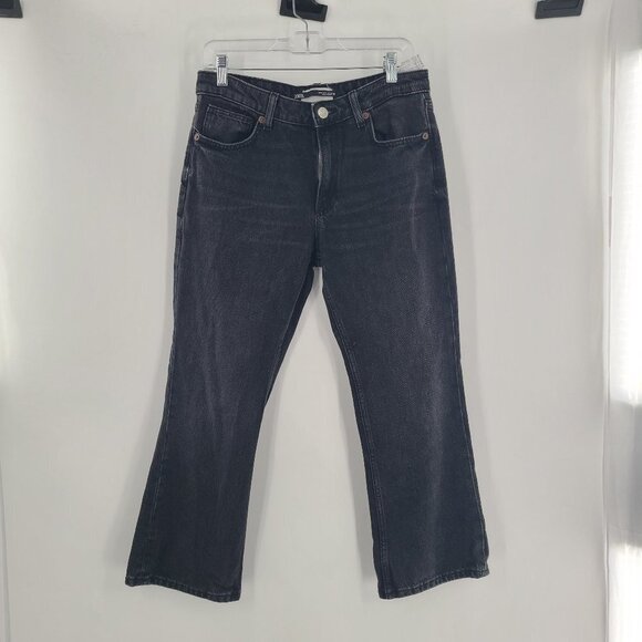 Zara Jeans Cropped Flare Low Rise Washed Black Rigid Cotton Straight Leg Size 6‎ - Picture 1 of 4